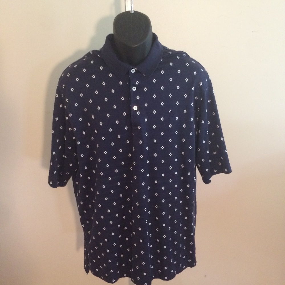 MENS L POLO SHIRT. NAVY  WHITE DOTS.POLO GOLF BEST